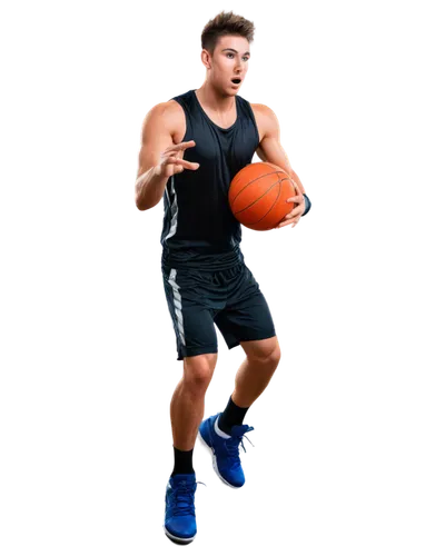 muscular man, athlete, solo, (25yo), intense gaze, sweat droplets, short spiky hair, sports jersey, basketball shorts, sneakers, holding basketball, dynamic pose, jumping high, stadium background remo