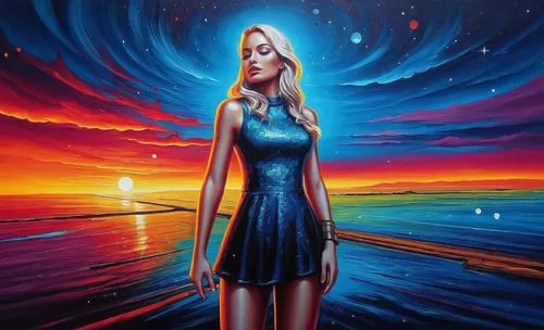 oil painting on canvas,dubbeldam,amphitrite,art painting,welin,andromeda,fantasy art,dream art,colorful background,oil painting,psychosynthesis,cosmogirl,girl in a long,pintura,fathom,mystical portrait of a girl,fantasy picture,inanna,extradimensional,ariadne,Illustration,Realistic Fantasy,Realistic Fantasy 25