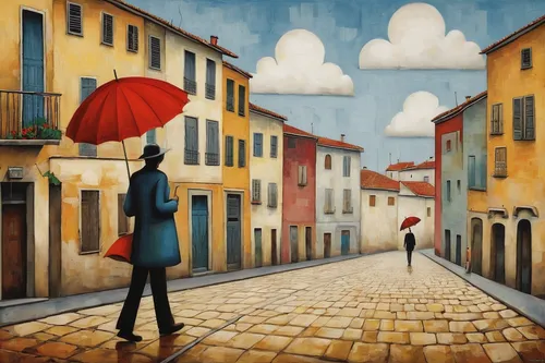 man with umbrella,italian painter,little girl with umbrella,umbrellas,passepartout,overhead umbrella,art painting,oil painting on canvas,umbrella,walking in the rain,summer umbrella,street scene,world digital painting,brolly,a pedestrian,parasols,aix-en-provence,french digital background,asian umbrella,pedestrian,Art,Artistic Painting,Artistic Painting 29