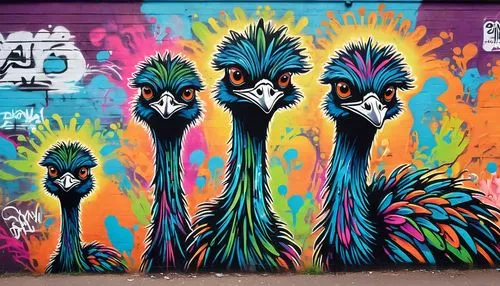 emus,colorful birds,graffiti art,tropical birds,pfau,flamencos,Conceptual Art,Graffiti Art,Graffiti Art 07