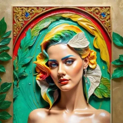 art deco woman,frida,oil painting on canvas,iranian,art painting,vintage art,italian painter,art deco frame,iranian nowruz,boho art,girl in a wreath,decorative art,oil painting,bodypainting,dali,art d