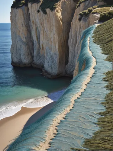 Beach Cliffs - Shimmer Stitch,petra tou romiou,algarve,thracian cliffs,beach erosion,cliffs ocean,sand paths,cliffs of etretat,durdle door,zakynthos,sand waves,white cliffs,cliffs etretat,limestone cl