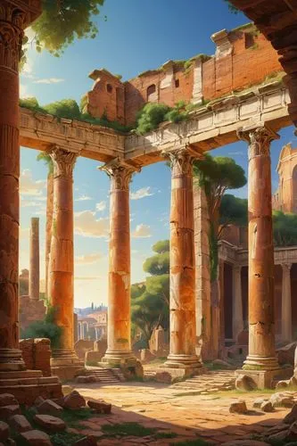 ephesus,ancient rome,apolloni,italy colosseum,the ancient world,ancient city,ostia,artemis temple,panagora,ancient buildings,leptis,celsus library,pompeya,roman ancient,ancient,roman ruins,propylaea,ruins,coliseum,ancient ruins,Art,Classical Oil Painting,Classical Oil Painting 27