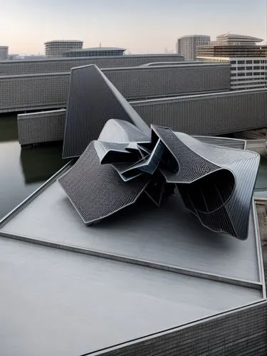 folding roof,futuristic architecture,roof landscape,futuristic art museum,autostadt wolfsburg,steel sculpture,metal roof,ceiling ventilation,ventilation fan,roof panels,roof plate,exhaust fan,mclaren automotive,roof tile,disney hall,tie fighter,roof tiles,moveable bridge,roof terrace,cooling tower,Architecture,General,Modern,Innovative Technology 1