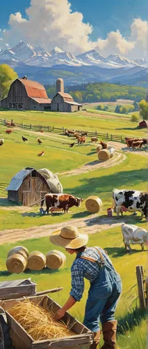 farm landscape,rural landscape,haymaking,agriculture,field of cereals,farm background,mountain meadow hay,farms,salt meadow landscape,farming,farmlands,agricultural,hay farm,straw carts,bales of hay,straw harvest,farmers,grain harvest,livestock farming,alpine pastures,Art,Classical Oil Painting,Classical Oil Painting 02