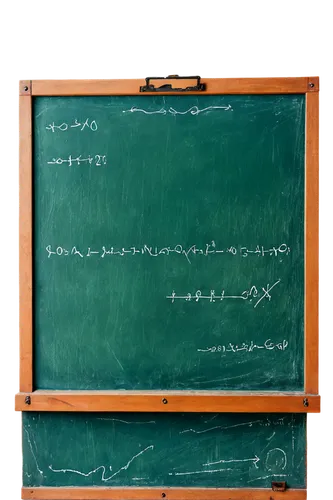 Old-fashioned chalkboard, wooden frame, green painted surface, dusty white chalk marks, scribbled math equations, cursive handwritten notes, rusty metal hooks, worn-out edges, nostalgic ambiance, soft