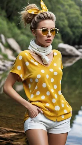 the blonde in the river,girl on the river,derivable,polka,women fashion,retro woman,Photography,Fashion Photography,Fashion Photography 25