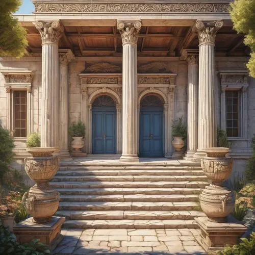 greek temple,panagora,house with caryatids,artemis temple,celsus library,pillars,columns,palladian,neoclassical,neoclassic,palladianism,temple of diana,doric columns,marble palace,halicarnassus,palaces,neoclassicist,roman temple,celsus,jardiniere,Illustration,Black and White,Black and White 06