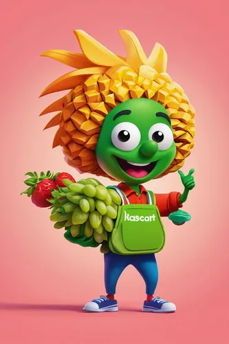 Create a playful Instacart logo with a friendly cartoon character and vibrant colors.,mascot,pineapple head,ananas,young pineapple,the mascot,pineapple sprocket,pineapple plant,pinapple,pineapple como