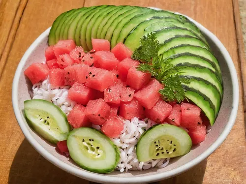 pomelo salad,avocado salad,tuna salad,rice bowl,bowl of rice,bowl of fruit,acai,cut salad,jello salad,acai bowl,fruit bowls,cobb salad,bento,noodle bowl,cut watermelon,fruit bowl,garden salad,donburi,ais kacang,side salad,Illustration,Japanese style,Japanese Style 17