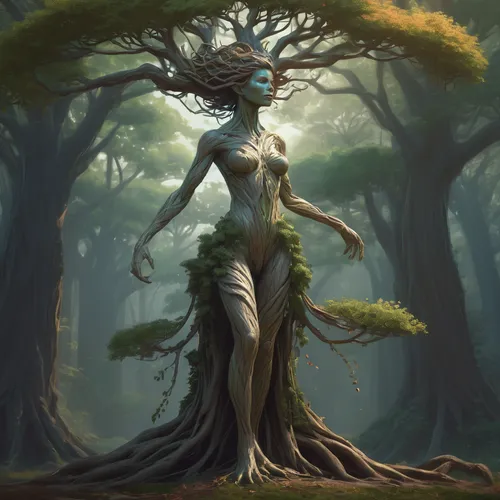 dryad,girl with tree,flourishing tree,tree crown,rooted,mother earth,druid grove,sacred fig,elven forest,druid,celtic tree,faerie,tree of life,the roots of trees,mother nature,forest tree,branching,tree thoughtless,wood elf,tree and roots,Conceptual Art,Fantasy,Fantasy 01