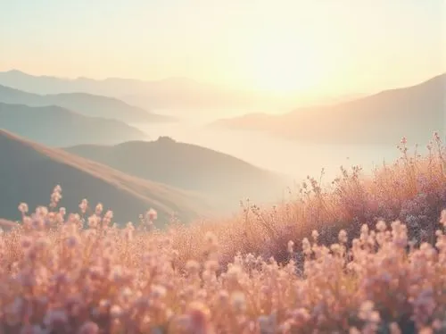 mountain sunrise,pastel wallpaper,meadow in pastel,nature background,mountain flowers,landscape background,pink grass,mountain meadow,mountain flower,meadow landscape,alpine meadow,alpine sunset,alpine landscape,grasslands,beautiful wallpaper,nature wallpaper,blooming field,salt meadow landscape,free background,mountain pasture,Photography,General,Realistic