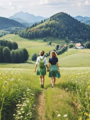 little girls walking,sound of music,walking in a spring,walk with the children,meadow play,aaaa,Photography,Documentary Photography,Documentary Photography 17