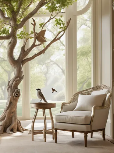 Transport the reader to a peaceful morning at Good Earth Fairfax, with birds chirping and a gentle breeze brushing against the trees.,californian white oak,southern magnolia,intensely green hornbeam w