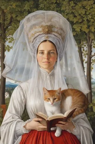 woman holding pie,perugini,maidservant,magnificat,catharine,the prophet mary,foundress,canoness,catiline,clergywoman,noblewomen,cat european,katzen,portrait of a woman,cat image,postulant,anne,catell,portrait of christi,catinat,Digital Art,Classicism