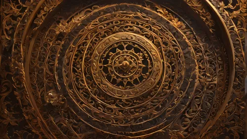 the aztec calendar,mandelbulb,iron door,antique background,carved wood,metallic door,ornate,circular ornament,abstract gold embossed,mandala background,murukku,carved wall,decorative element,old door,dharma wheel,stargate,seamless texture,rusty door,wooden door,the door,Photography,General,Fantasy