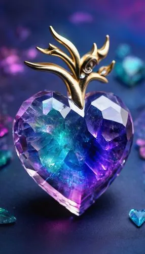 3D crystal heart on an iridescent rugged background,heart with crown,heart background,stone heart,diamond wallpaper,colorful heart,healing stone,dreamstone,3d render,the heart of,golden heart,semiprec