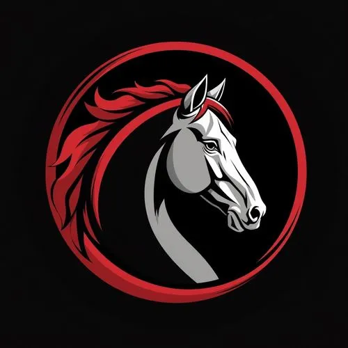 a stoic vector logo of a horse face in a circle, red black and white only, all black background






































,a horse with a mane is in a circle,qh,caballos,nikorn,uspa,lusita