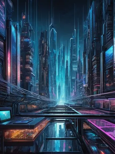 cybercity,futuristic landscape,cybertown,cityscape,metropolis,cyberia,cyberport,cyberpunk,cyberscene,cyberworld,fantasy city,futuristic,synth,cyberview,polara,megalopolis,cybertron,cybernet,colorful city,city at night,Illustration,Retro,Retro 03