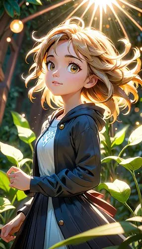 violet evergarden,tsumugi kotobuki k-on,darjeeling,girl in the garden,vanessa (butterfly),cg artwork,bright sun,maiden anemone,angelica,rapunzel,studio ghibli,sunlight,sunroot,marguerite,radiant,luminous,sunburst background,sunrays,lens flare,forest clover,Anime,Anime,Cartoon