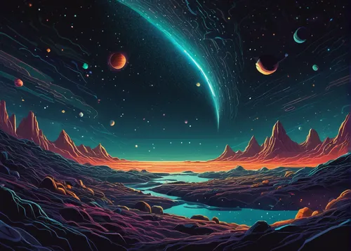 space art,alien planet,alien world,vast,futuristic landscape,space,planets,ice planet,planet,barren,lunar landscape,gas planet,earth rise,meteor,scene cosmic,cosmos,planet alien sky,exoplanet,valley of the moon,andromeda,Illustration,Vector,Vector 06