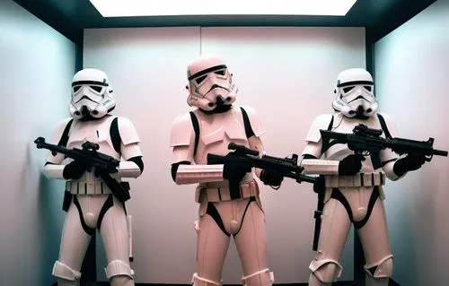 storm troopers,three action figures with guns stand in a corridor,stormtroopers,trooping,storm troops,contingents,troopers,modernisers