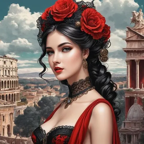 romantic portrait,lady in red,red rose,victorian lady,venetia,queen of hearts,fantasy art,gothic portrait,fantasy portrait,red roses,fantasy picture,artemisia,the carnival of venice,man in red dress,romantic rose,venetian mask,gothic woman,rosa,cleopatra,rosa bonita,Conceptual Art,Fantasy,Fantasy 23