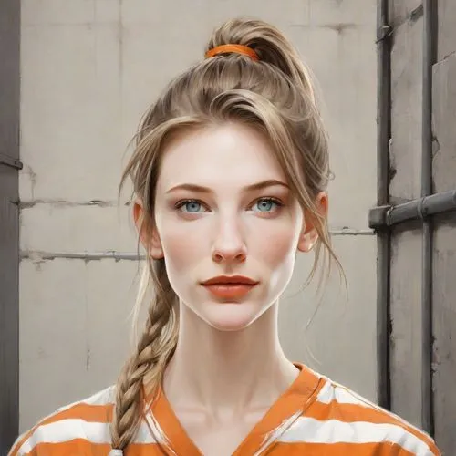 updo,orange color,realdoll,orange half,orange,bun,harlequin,pippi longstocking,chignon,french silk,bright orange,portrait of a girl,aperol,vintage makeup,striped background,orange cream,bun mixed,female model,pigtail,girl portrait,Digital Art,Comic