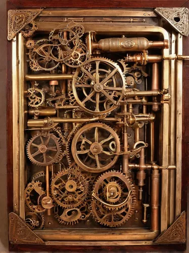 mechanical puzzle,steampunk gears,clockmaker,scientific instrument,steampunk,old calculating machine,watchmaker,mechanical,grandfather clock,longcase clock,clockwork,cog,combination machine,mechanical watch,cogwheel,calculating machine,steam engine,valves,cogs,experimental musical instrument,Illustration,Realistic Fantasy,Realistic Fantasy 13