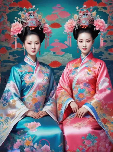 chinese art,oriental painting,kimono fabric,taiwanese opera,japanese art,korean culture,peking opera,chinese style,geisha,geisha girl,hanbok,oriental,plum blossoms,japanese floral background,japanese culture,asian culture,kimonos,floral japanese,inner mongolian beauty,dongfang meiren,Illustration,Realistic Fantasy,Realistic Fantasy 39