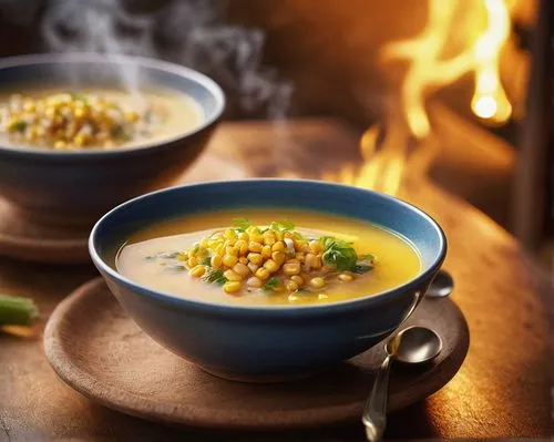 a steaming hot corn soup,pumpkin soup,corn crab soup,corn chowder,leek soup,lentil soup,queso flameado,vegetable soup,asian soups,vichyssoise,hot and sour soup,cream of pumpkin soup,manchow soup,carro