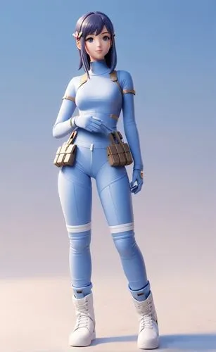 referencia personaje,a girl standing in blue with an arm bag,longmei,mei,sportacus,yanmei,shimei,minmei,Unique,3D,3D Character