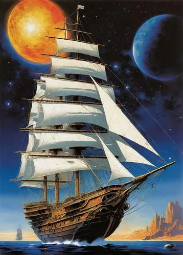 sail ship,sailing ship,sea sailing ship,sailing ships,barquentine,galleon ship,tallship,sea fantasy,caravel,sailing vessel,three masted sailing ship,full-rigged ship,star ship,windjammer,inflation of sail,galleon,pioneer 10,carrack,tall ship,sails,Illustration,Realistic Fantasy,Realistic Fantasy 06