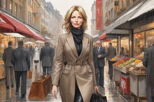 woman shopping,businesswoman,woman in menswear,bussiness woman,woman walking,business woman,shopper,blonde woman,salesgirl,shopping icon,woman with ice-cream,white-collar worker,pedestrian,overcoat,woman holding a smartphone,world digital painting,travel woman,shopping street,businesswomen,paris shops,Digital Art,Comic