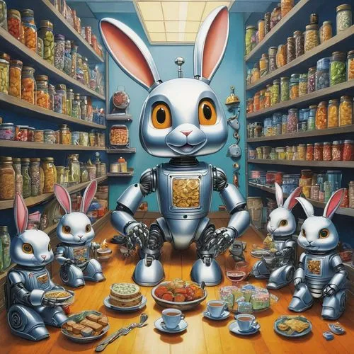 rabbot,rabbids,shopkeeper,toy store,toymakers,toyshop,mechana,apothecary,shopkeepers,kitchen shop,tea tin,toymaker,children's background,ceramicist,manufactory,game illustration,pet shop,petfoods,gunpla,robocup,Illustration,Children,Children 03