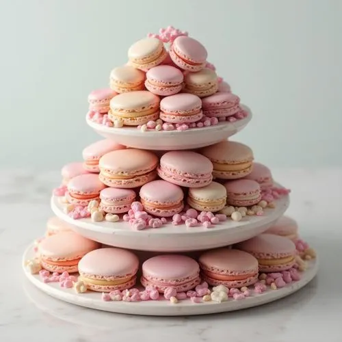 Circular, layered shapes like macarons stacked on each other could make an elegant and colorful building. Each "layer" or macaron could represent a floor, with a smooth, sleek façade resembling the de