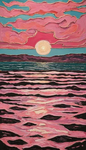 coast sunset,pink dawn,sun and sea,oil on canvas,sea,pink beach,seascape,layer of the sun,currents,acid lake,sea landscape,ocean,acrylic,sunset,coral swirl,el mar,sunset beach,boat landscape,tide,acrylic paint,Art,Artistic Painting,Artistic Painting 07