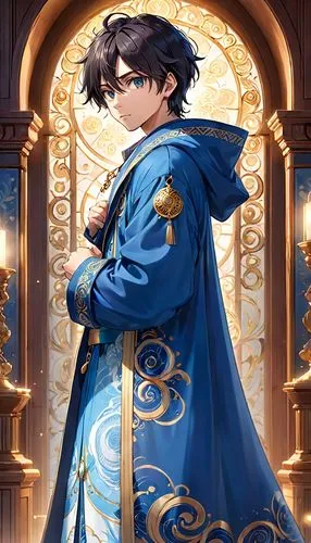 cg artwork,imperial coat,violet evergarden,leo,merlin,portrait background,masquerade,fairy tale character,hamearis lucina,blue bird,dark blue and gold,blue rose,hamelin,emperor,blue peacock,royal blue,zodiac sign libra,acmon blue,euphonium,the son of lilium persicum,Anime,Anime,Traditional