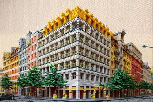 there is a large building in the middle of a city street,bergdorf,samaritaine,andaz,mansard,willis building,wontner,Game Scene Design,Game Scene Design,Pixel Building Style