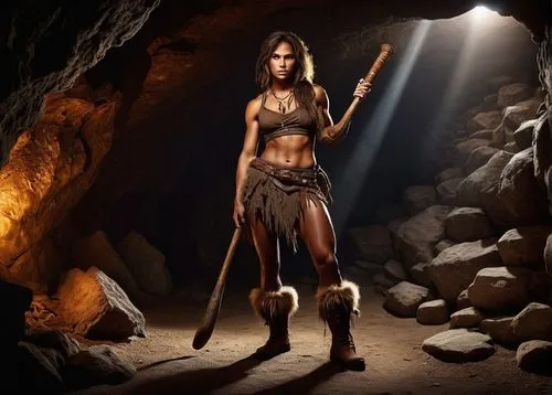 cave girl,warrior woman,female warrior,neolithic,aborigine,anasazi,biblical narrative characters,digital compositing,paleolithic,swordswoman,cave man,aboriginal culture,barbarian,huntress,aborigines,buckskin,strong woman,prehistoric art,runes,aboriginal,Conceptual Art,Fantasy,Fantasy 21