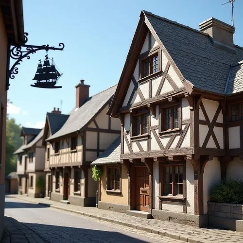 timber framed building,half-timbered houses,half-timbered house,medieval street,llangollen,highstein