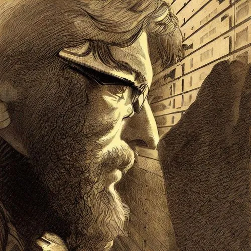 malakov,caligari,charles darwin,thinking man,wolfman,hynek,harav,kubert,voormann,cortazar,bodhidharma,pensively,caricatured,thinker,comic style,blacksad,vangelis,epicurus,kropotkin,the thinker,Art sketch,Art sketch,Traditional