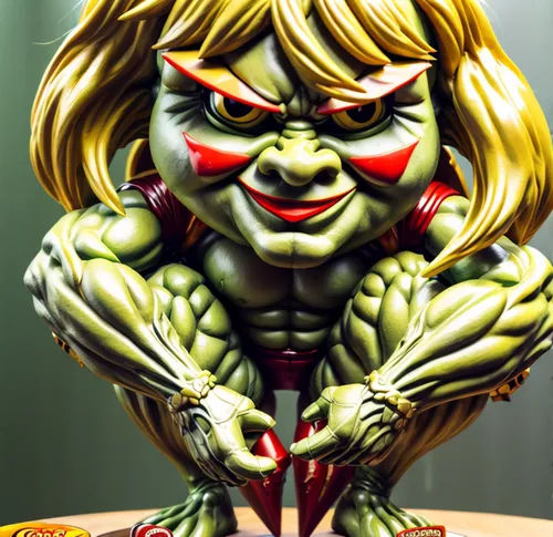 muscle woman,he-man,hanuman,woman frog,nikuman,greyskull,bodybuilder,rubber doll,incredible hulk,scandia gnome,green goblin,muscle man,ogre,bodypainting,body building,bodybuilding,body-building,goblin,scary woman,dumbell