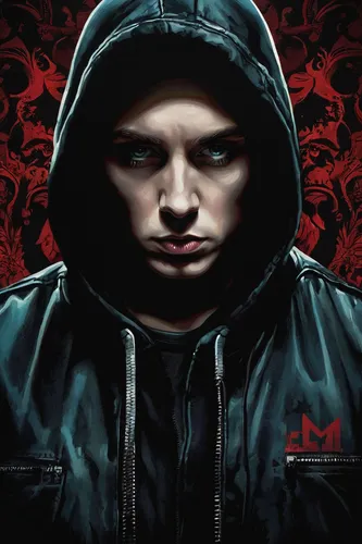 hooded man,red hood,cd cover,cover,dean razorback,hoodie,vector illustration,jigsaw,max,dj,portrait background,assassin,film poster,marshall,rapper,hooded,jackal,vector art,daemon,book cover,Illustration,Abstract Fantasy,Abstract Fantasy 10