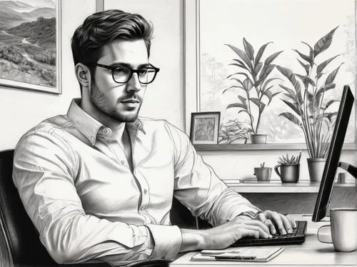 Software developer, male, 30s, serious expression, glasses, short brown hair, casual wear, white shirt, dark jeans, sneakers, sitting, coding, laptop, multiple monitors, modern office, minimal decor, 