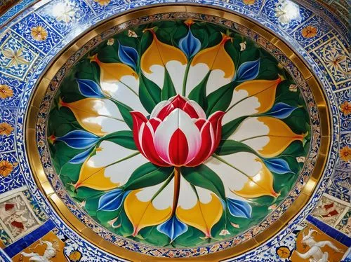 floral ornament,dharma wheel,floral rangoli,rangoli,circular ornament,spanish tile,mosaic glass,khamsa,turkestan tulip,round window,mosaic tealight,decorative fan,motifs of blue stars,dome roof,mandala,decorative plate,floral decorations,ceramic hob,zoroastrian novruz,islamic pattern,Photography,General,Realistic