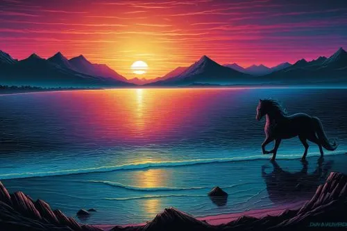 unicorn art,unicorn background,arabian horse,arabian horses,desert landscape,colorful horse,mountain sunrise,cheval,fantasy picture,equine,landscape background,desert desert landscape,world digital pa