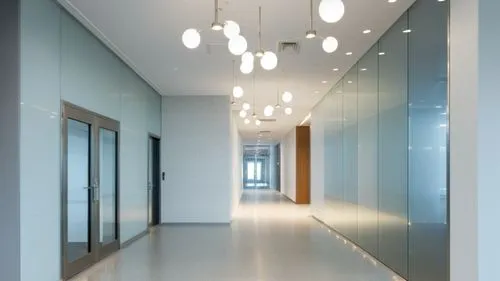 lobby, entrance, photorealistic,a very long and narrow building that has glass walls,hallway space,hallway,luminaires,corridor,corridors,daylighting,halogen spotlights,ceiling lighting,hallways,ceilin