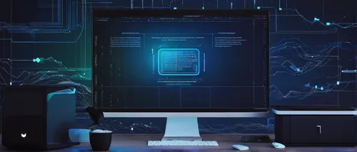 Design and implement a secure and scalable full stack solution for a financial management system, ensuring data integrity and privacy.,blur office background,cyber,computer icon,computer monitor,digit