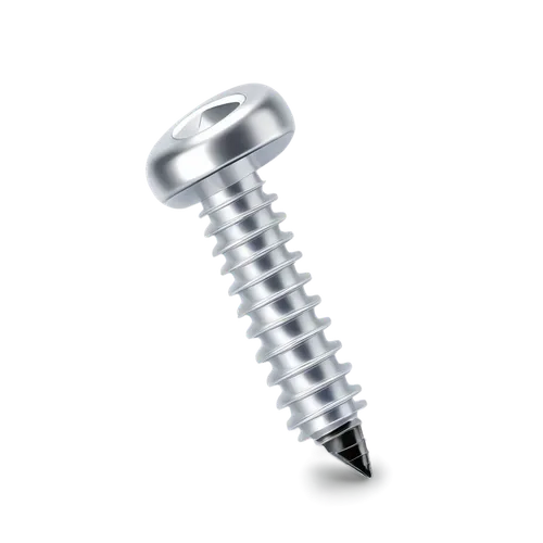 Silver screw, metallic texture, rounded head, spiral threads, shiny surface, detailed bolts, small size, solo, centered composition, soft focus, white background, PNG icon style, 2D illustration, simp